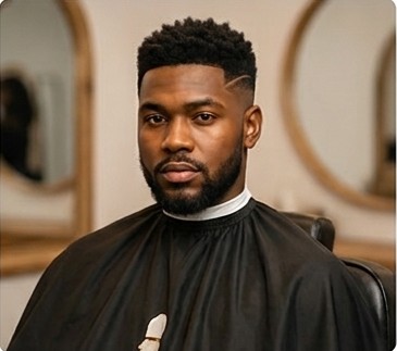 Barber styling a client's fade